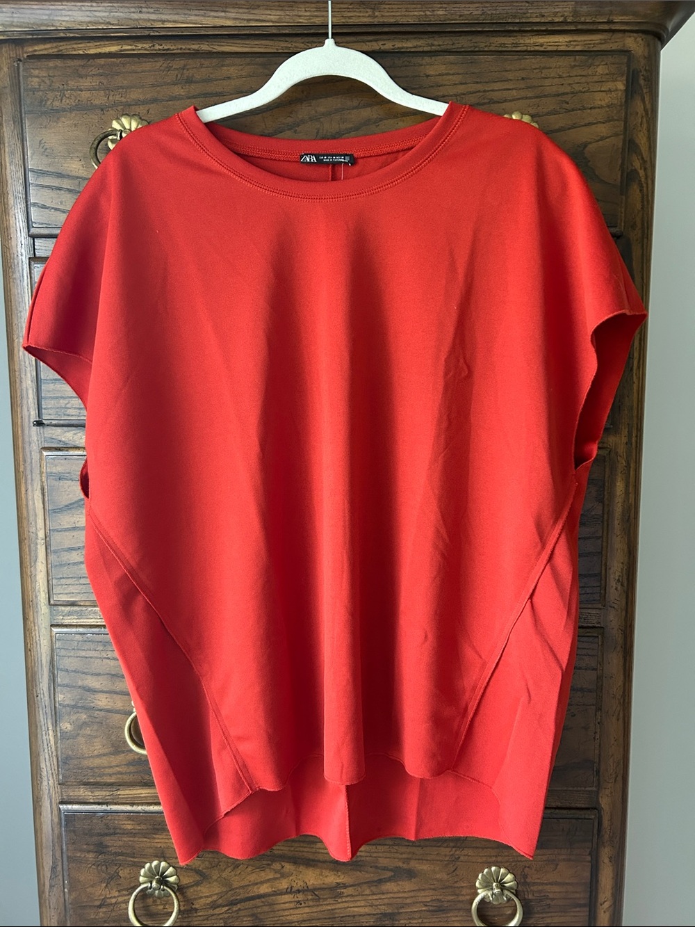 Zara NWOT Burnt Orange Boxy Short-Sleeve Shirt, Size M
